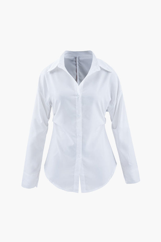 Ilaria™ | Weiße Oversized Bluse mit Benadrukte Taille und Klassische Kragen