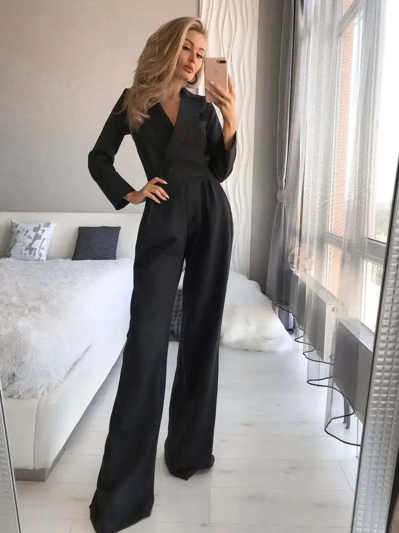 Arlene™ | Lockerer Jumpsuit mit V-Ausschnitt mit langen Ärmeln