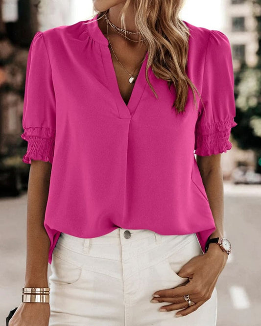 Lotte™ | Elegante V-hals Bluse mit Kurzen Ärmeln