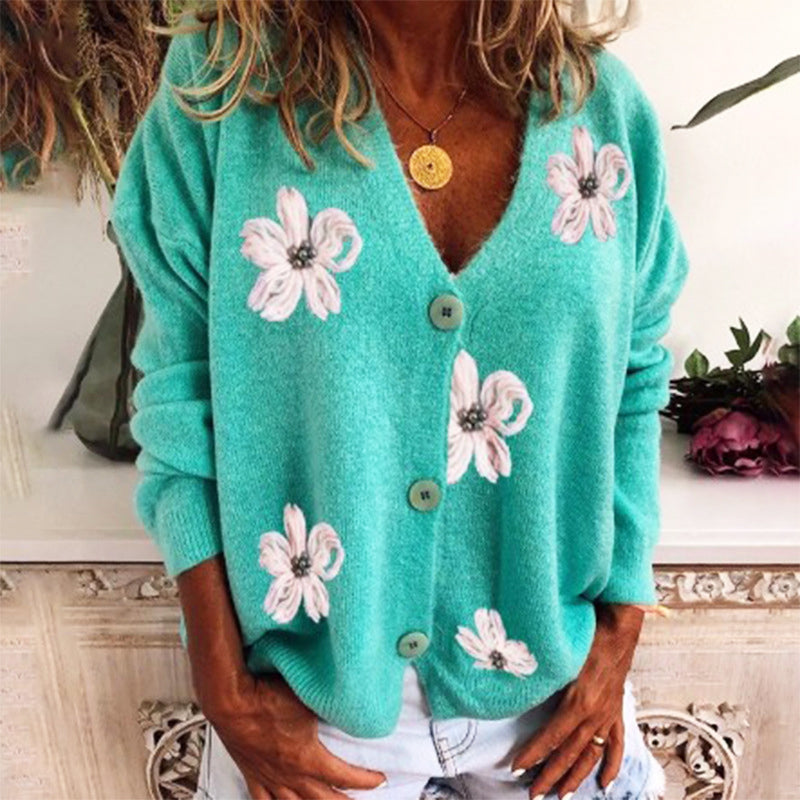 Gebreid™ | Gebreid Cardigan mit Bloemen | Losvallend Design | Comfortabel und Vrolijk