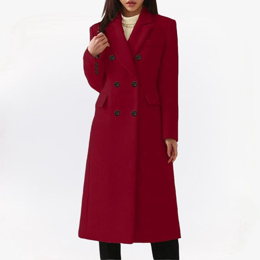 Lenora™ | Elegante lange Wolljacke mit Reverskragen