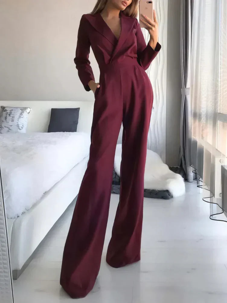 Arlene™ | Lockerer Jumpsuit mit V-Ausschnitt mit langen Ärmeln