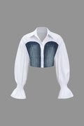 Sunniva™ | Crop-Bluse mit Denim-Korsage