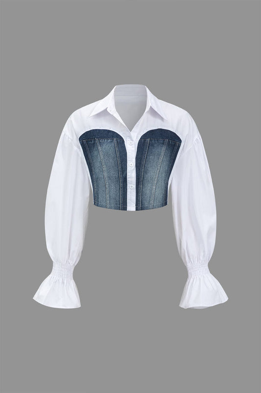 Sunniva™ | Crop-Bluse mit Denim-Korsage